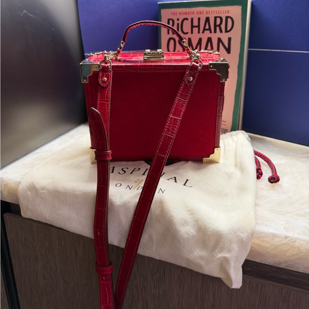 Aspinal of London Structured Red Crossbody Trunk Bag with Top Handle